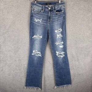 Judy Blue Jeans Womens 9/29 Distressed Patched Bootcut Stretch Raw Hem JB82484MD